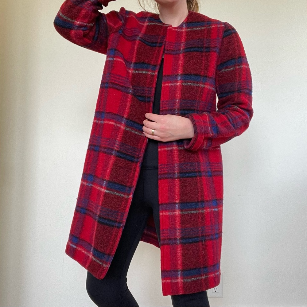 Max Studio Red Plaid Women's Wool-Blend Coat